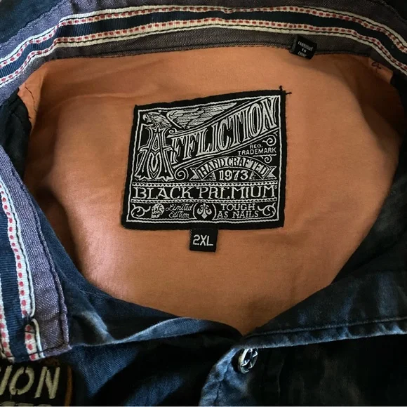 ❌SOLD❌Affliction Black Premium Buckle Mens short sleeve button skull shirt 2XL - Picture 8 of 13